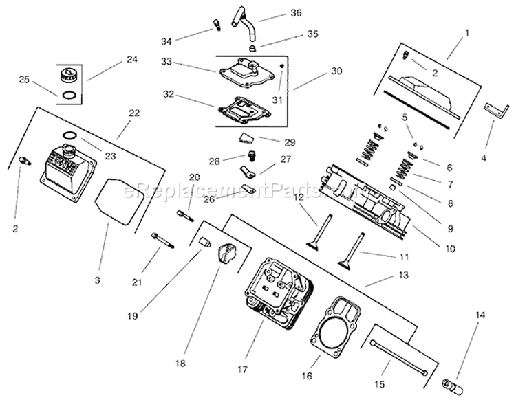 Group 4-Head / Valve / Breather Diagram and Parts List for 200000001-200000200 - 2000 Toro Lawn Tractor