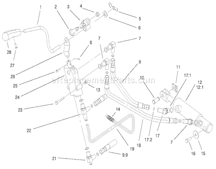 Upper Hydro Lift Assembly Diagram and Parts List for 200000001-200000200 - 2000 Toro Lawn Tractor
