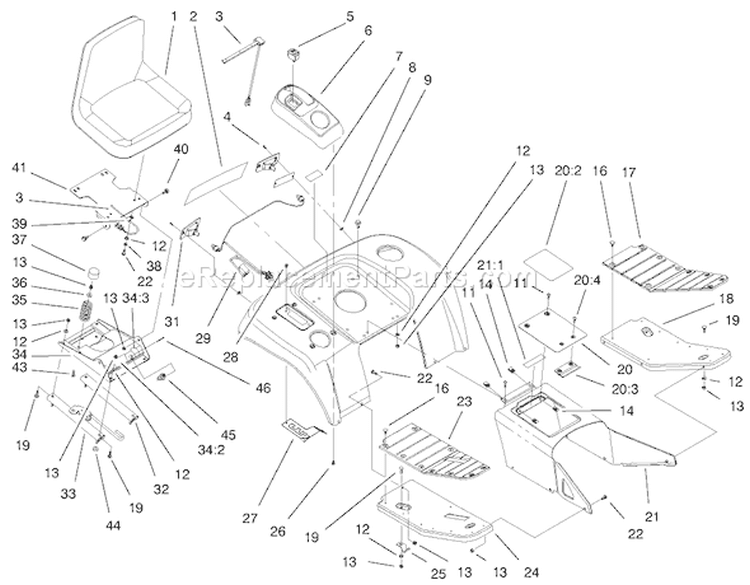Fender, Footrest and Seat Diagram and Parts List for 200000001-200000200 - 2000 Toro Lawn Tractor