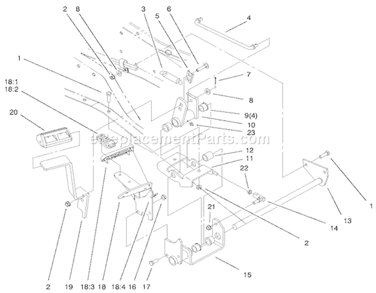 Hydro Controls Assembly Diagram and Parts List for 000000001-000999999 - 2000 Toro Lawn Tractor