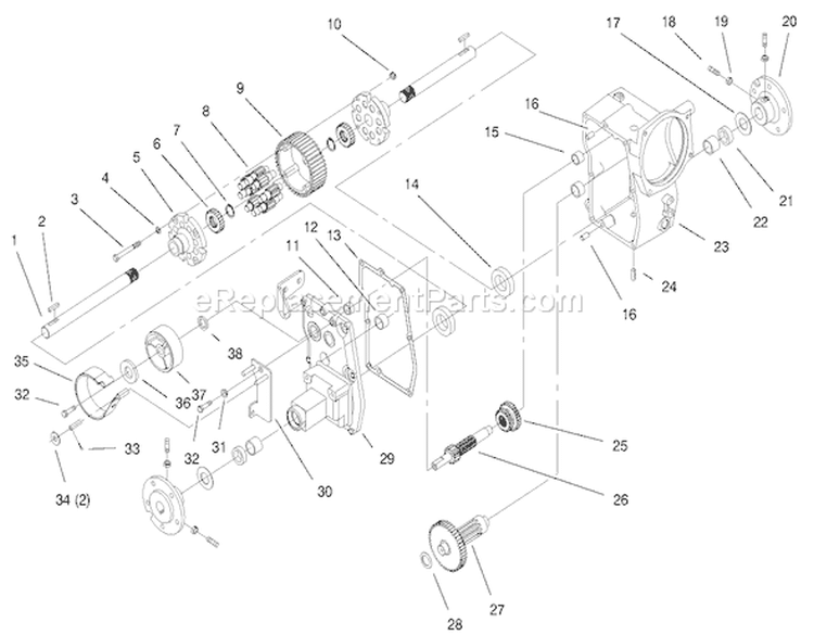 Hydro Transaxle Assembly Diagram and Parts List for 000000001-000999999 - 2000 Toro Lawn Tractor