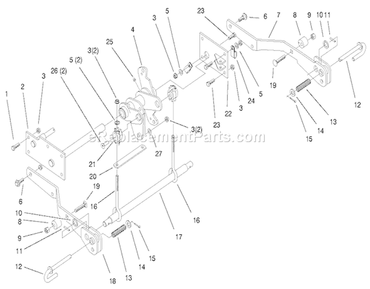 Lower Hydro Lift Assembly Diagram and Parts List for 000000001-000999999 - 2000 Toro Lawn Tractor