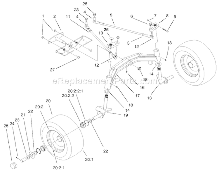 Tie Rods, Spindle, & Front Axle Assembly Diagram and Parts List for 000000001-000999999 - 2000 Toro Lawn Tractor