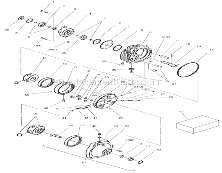 Transmission Assembly Diagram and Parts List for 000000001-000999999 - 2000 Toro Lawn Tractor