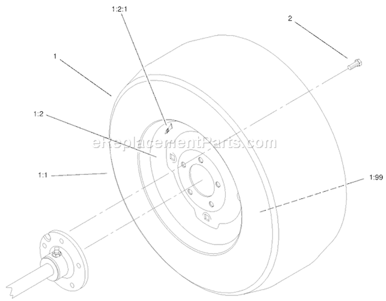 Wheel Assembly Diagram and Parts List for 000000001-000999999 - 2000 Toro Lawn Tractor