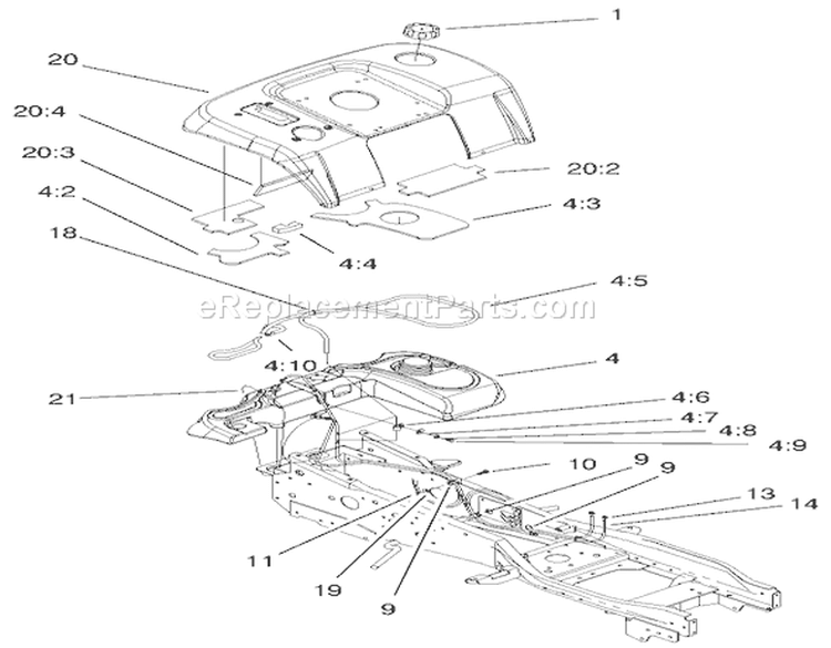 Fender & Fuel System Assembly Diagram and Parts List for 000000001-000999999 - 2000 Toro Lawn Tractor
