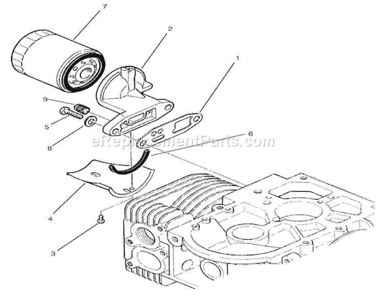 Oil Filter Assembly Diagram and Parts List for 590001-599999 - 1995 Toro Lawn Tractor