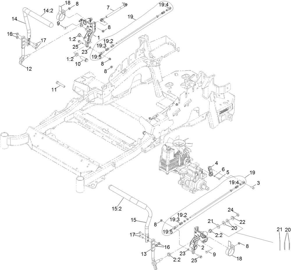 Motion Control Assembly Diagram and Parts List for 412000000 - 414086162 Toro Lawn Tractor