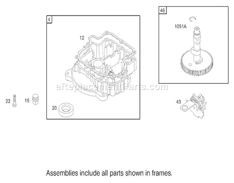 Crankcase Assembly Diagram and Parts List for 240000894-240999999 - 2004 Toro