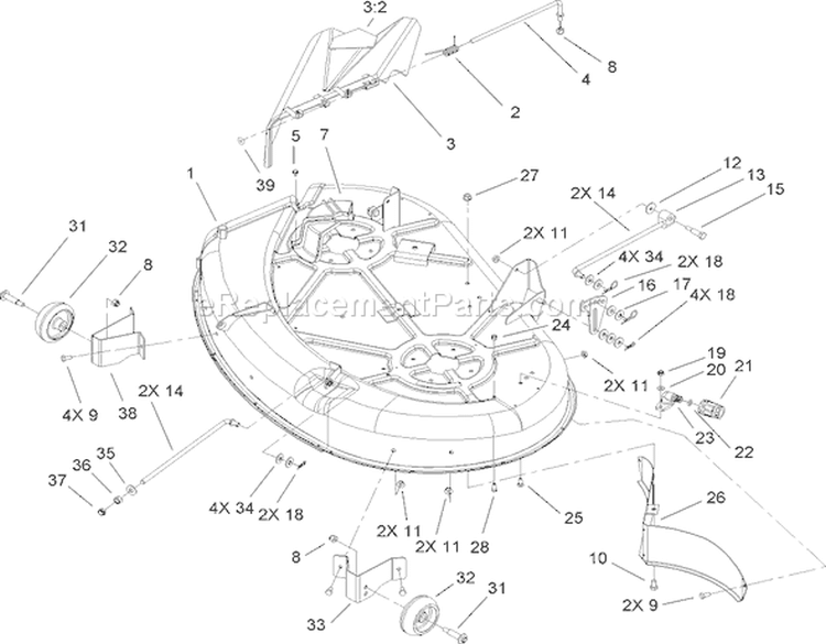 42in Deck Assembly Diagram and Parts List for 260020000-260999999 - 2006 Toro Lawn Tractor