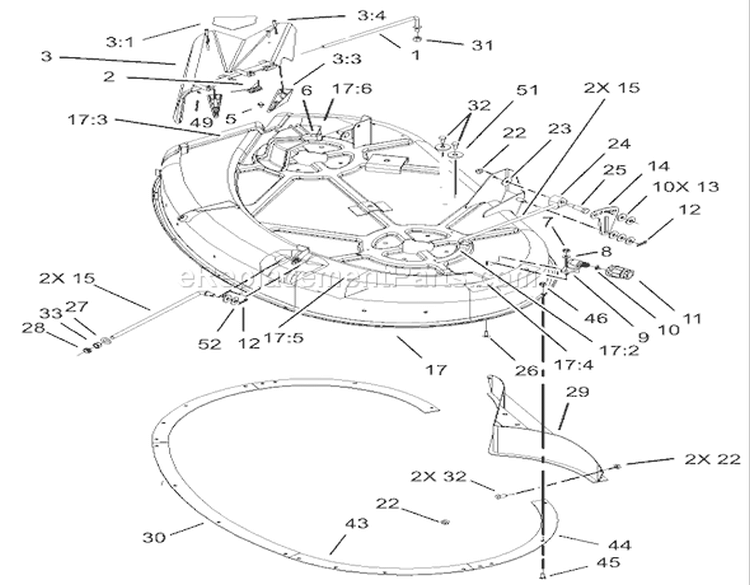 42in Deck Assembly Diagram and Parts List for 230000001-230999999 - 2003 Toro Lawn Tractor