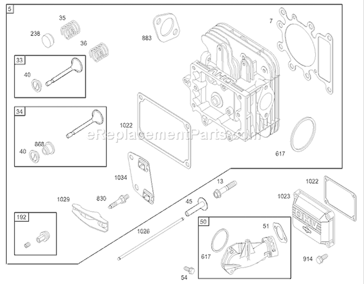 Cylinder Head Assembly Engine Diagram and Parts List for 230000001-230999999 - 2003 Toro Lawn Tractor