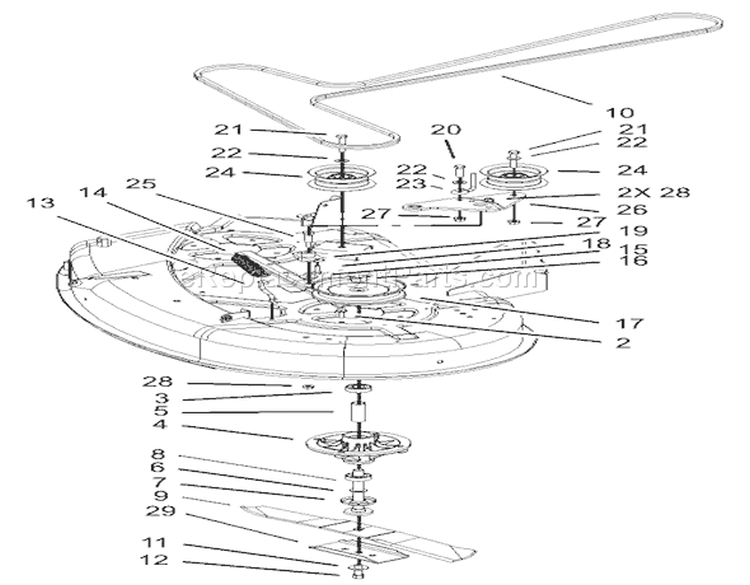 42in Deck Spindle and Belt Drive Assembly Diagram and Parts List for 230000001-230999999 - 2003 Toro Lawn Tractor
