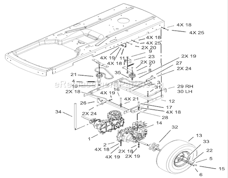Hydro and Belt Drive Assembly Diagram and Parts List for 230000001-230999999 - 2003 Toro Lawn Tractor