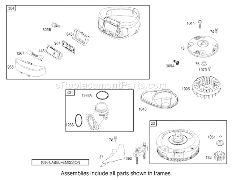 Blower Housing Assembly Engine Diagram and Parts List for 230000001-230999999 - 2003 Toro Lawn Tractor