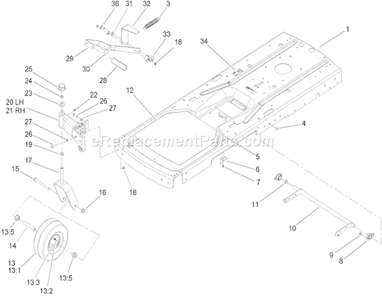 Frame Assembly Diagram and Parts List for 250000001-250999999 - 2005 Toro Lawn Tractor