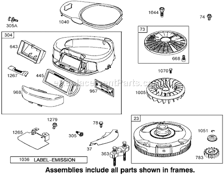 Blower Housing Assembly Diagram and Parts List for 250000001-250999999 - 2005 Toro Lawn Tractor