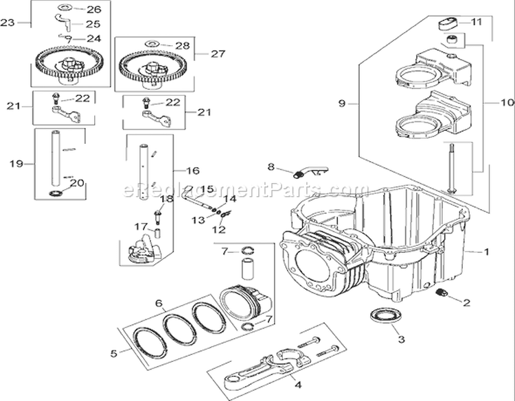 Crankscase Assembly Diagram and Parts List for 270000001-270999999 - 2007 Toro Lawn Tractor