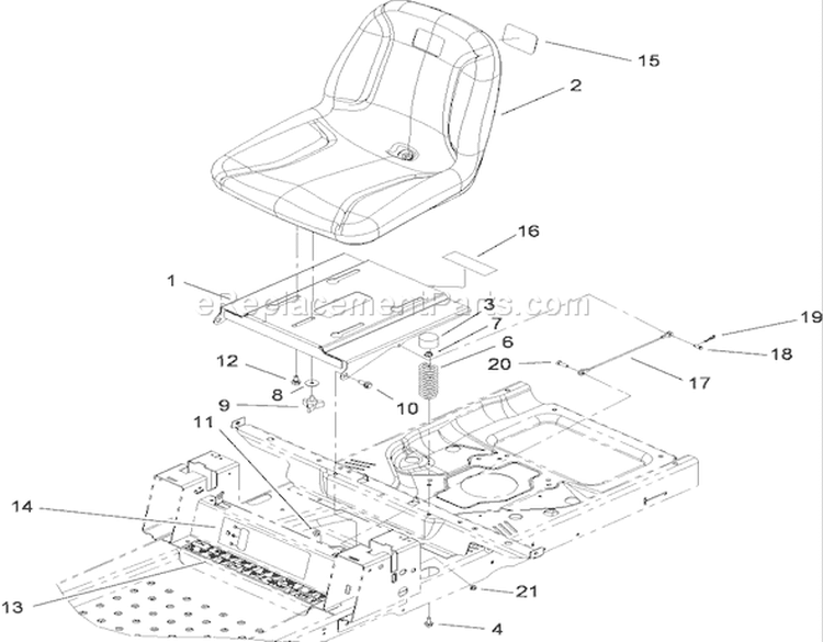 Seat Assembly Diagram and Parts List for 280000001-280999999 - 2008 Toro Lawn Tractor
