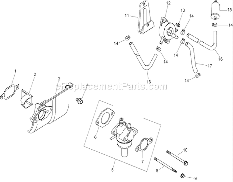 Fuel System Assembly Diagram and Parts List for 270000001-270999999 - 2007 Toro Lawn Tractor