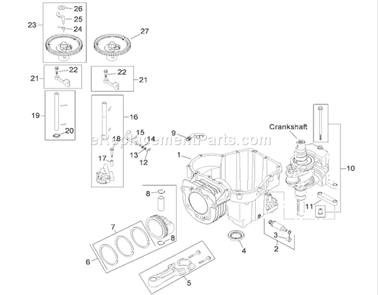 Crankcase Assembly Diagram and Parts List for 290000001-290999999 - 2009 Toro Lawn Tractor