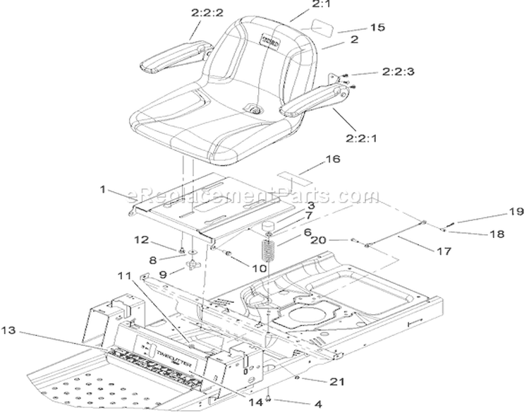 Seat Assembly Diagram and Parts List for 280000001-280999999 - 2008 Toro Lawn Tractor