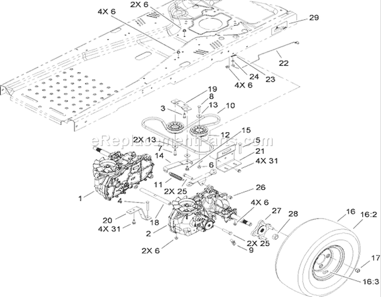 Hydro Drive Assembly Diagram and Parts List for 290000001-290001198 - 2009 Toro Lawn Tractor