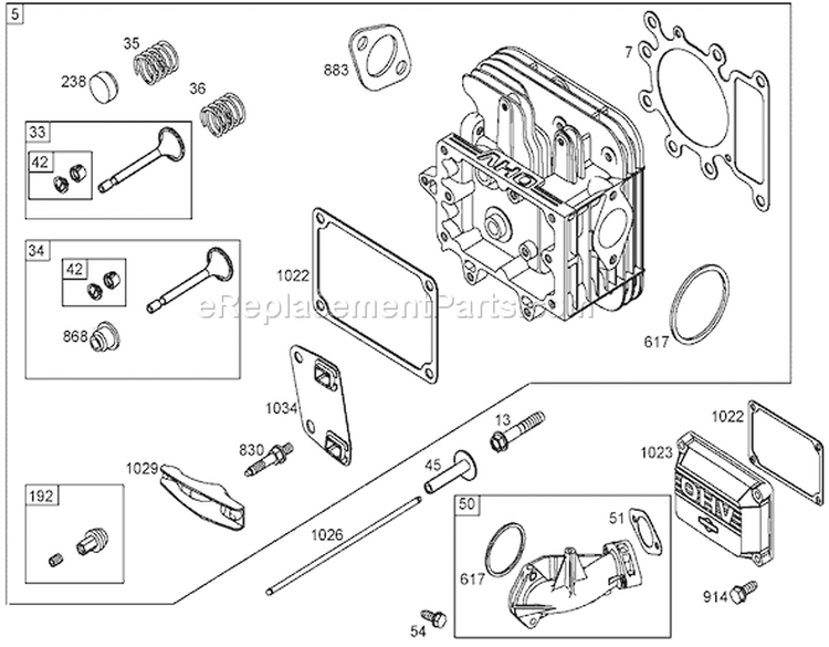 Cylinder Head Assembly Diagram and Parts List for 250000001-250999999 - 2005 Toro