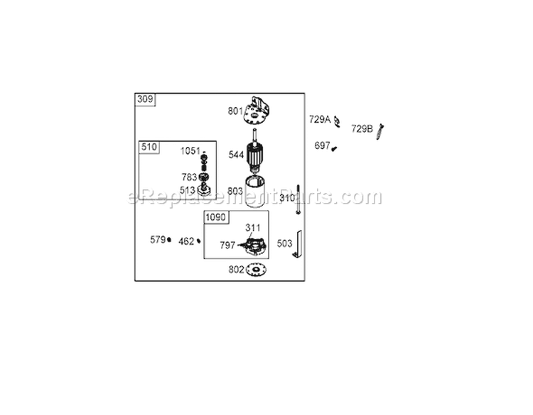 Starter Assembly Diagram and Parts List for 250000001-250999999 - 2005 Toro