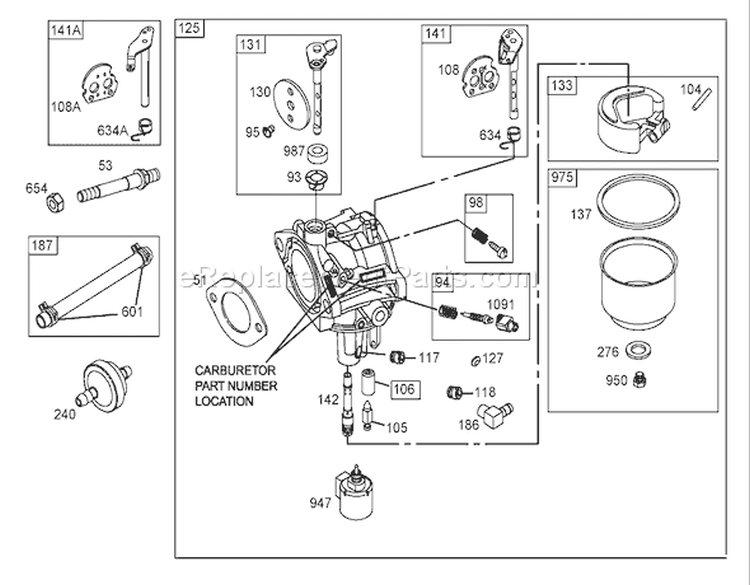 Carburetor Assembly Diagram and Parts List for 250000001-250999999 - 2005 Toro