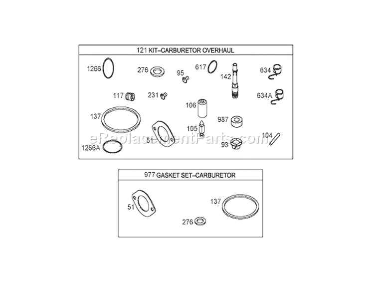 Carburetor Overhaul Kit Diagram and Parts List for 250000001-250999999 - 2005 Toro