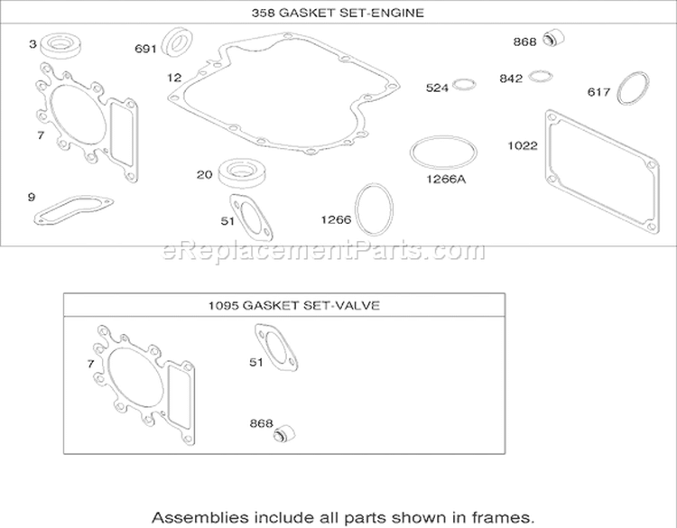 Gasket Assembly Diagram and Parts List for 260000001-260999999 - 2006 Toro Lawn Tractor