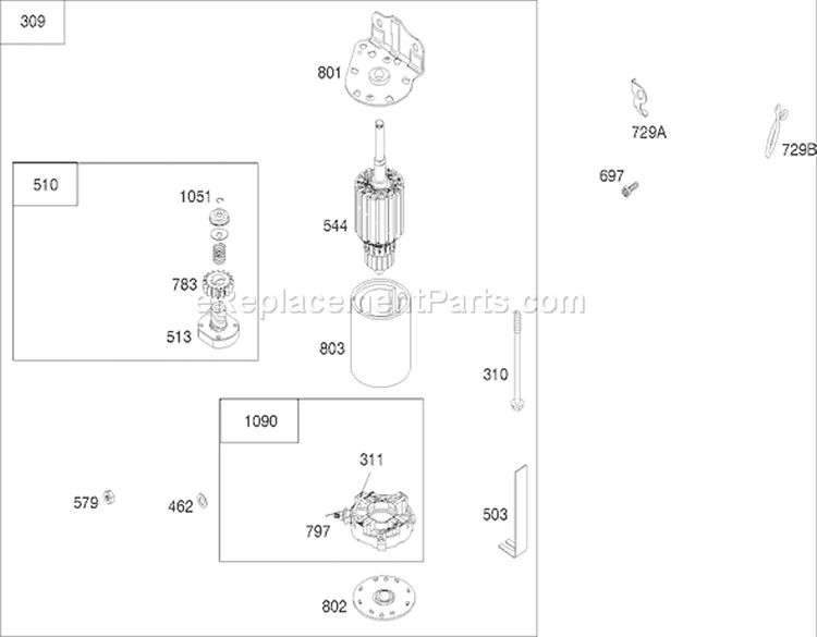 Starter Assembly Diagram and Parts List for 260000001-260999999 - 2006 Toro Lawn Tractor