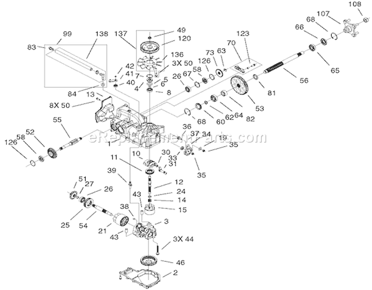 Left Hand Hydro Transaxle Assembly Diagram and Parts List for 210000001-210999999 - 2001 Toro