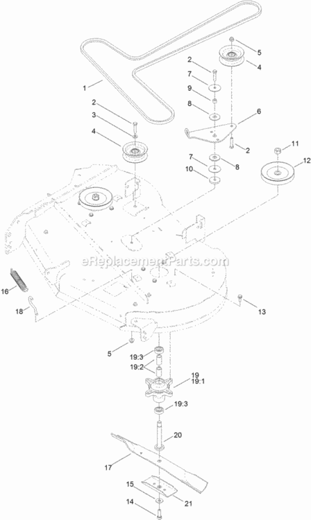 42_Inch_Deck_Belt_And_Blade_Assembly Diagram and Parts List for 314000001 - 314999999 Toro Lawn Tractor