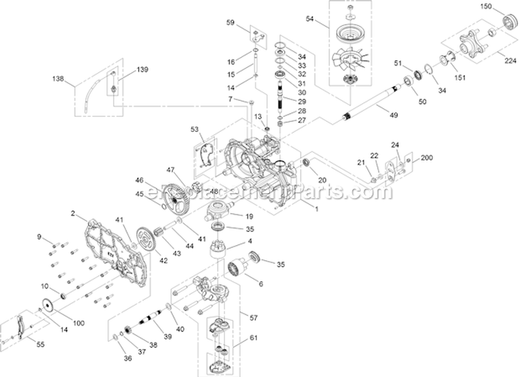 Rh Hydro Transaxle Assembly Diagram and Parts List for 312000001-312999999 Toro Lawn Tractor