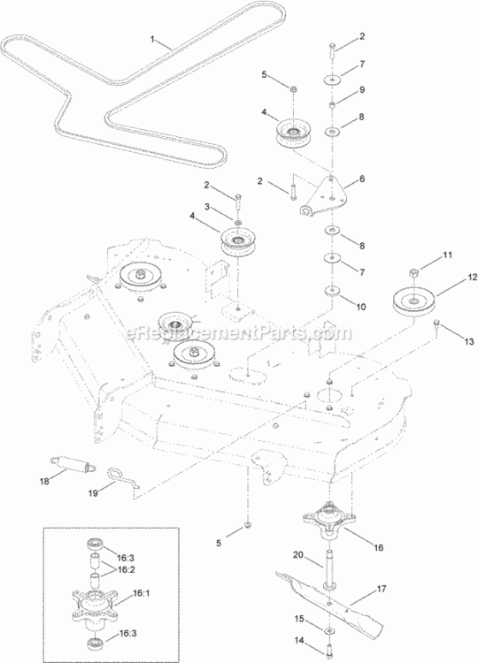 50_Inch_Deck_Belt_Spindle_And_Blade_Assembly Diagram and Parts List for 314000001 - 314999999 Toro Lawn Tractor
