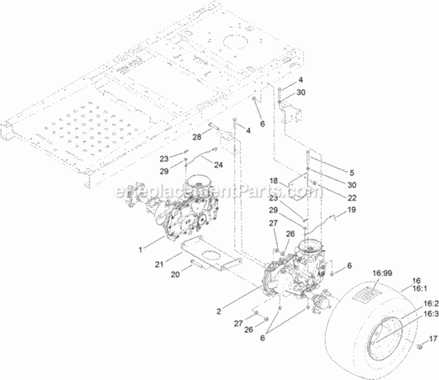 Hydro_Transaxle_Drive_And_Rear_Wheel_Assembly Diagram and Parts List for 313100001 - 313999999 Toro Lawn Tractor