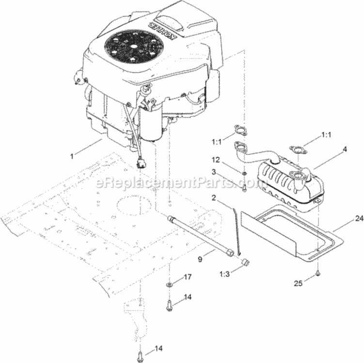 Engine_And_Muffler_Assembly Diagram and Parts List for 313100001 - 313999999 Toro Lawn Tractor