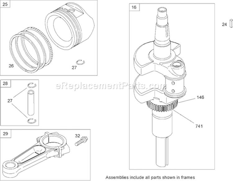 Crankshaft Assembly Briggs and Stratton 44M777-0118-E1 Diagram and Parts List for 270000001-270999999 - 2007 Toro Lawn Tractor
