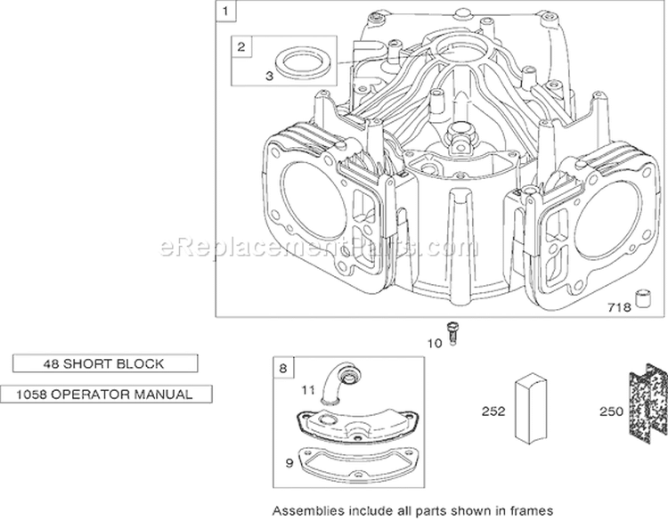 Cylinder Assembly Briggs and Stratton 44M777-0118-E1 Diagram and Parts List for 270000001-270999999 - 2007 Toro Lawn Tractor