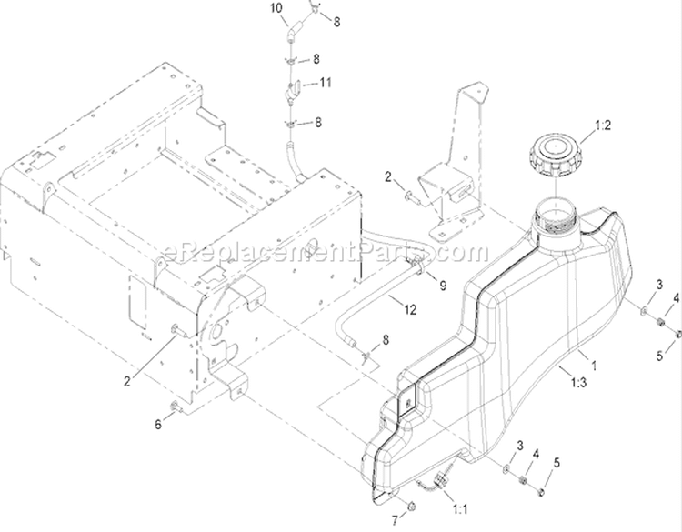 Fuel Tank Assembly Diagram and Parts List for 270000001-270999999 - 2007 Toro Lawn Tractor