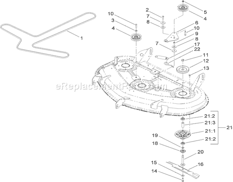 50 Inch Deck Spindle and Blade Assembly Diagram and Parts List for 290000001-290999999 - 2009 Toro