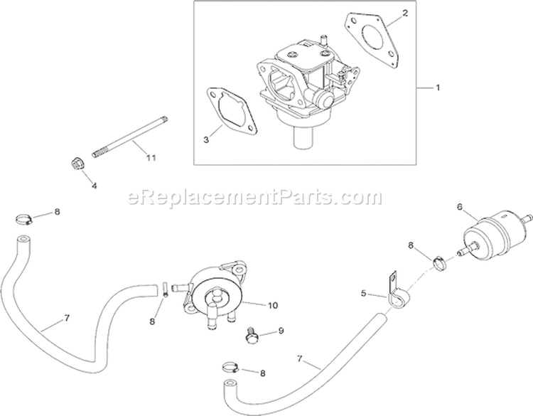Fuel System Assembly Diagram and Parts List for 290000001-290999999 - 2009 Toro Lawn Tractor