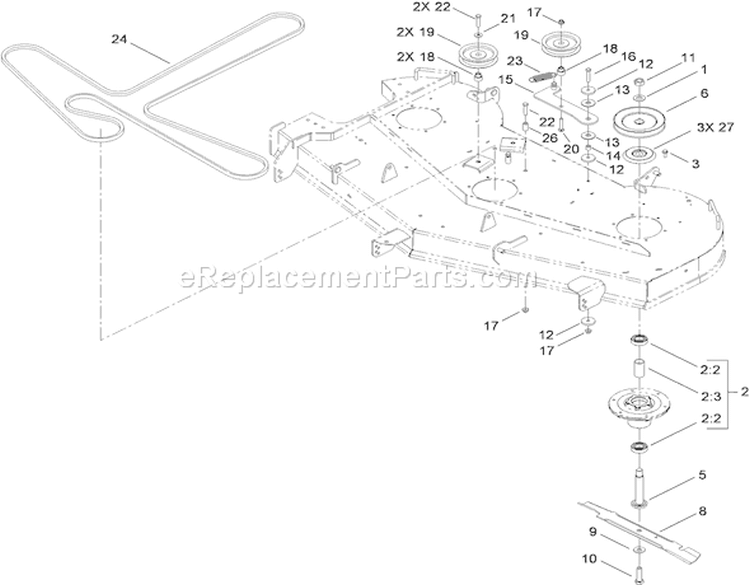 60 Inch Deck Spindle and Belt Assembly Diagram and Parts List for 310000001-310999999 - 2010 Toro