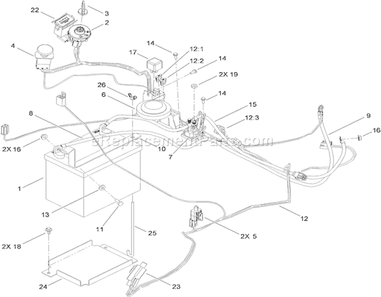 Electrical Assembly Diagram and Parts List for 310000001-310999999 - 2010 Toro Lawn Tractor