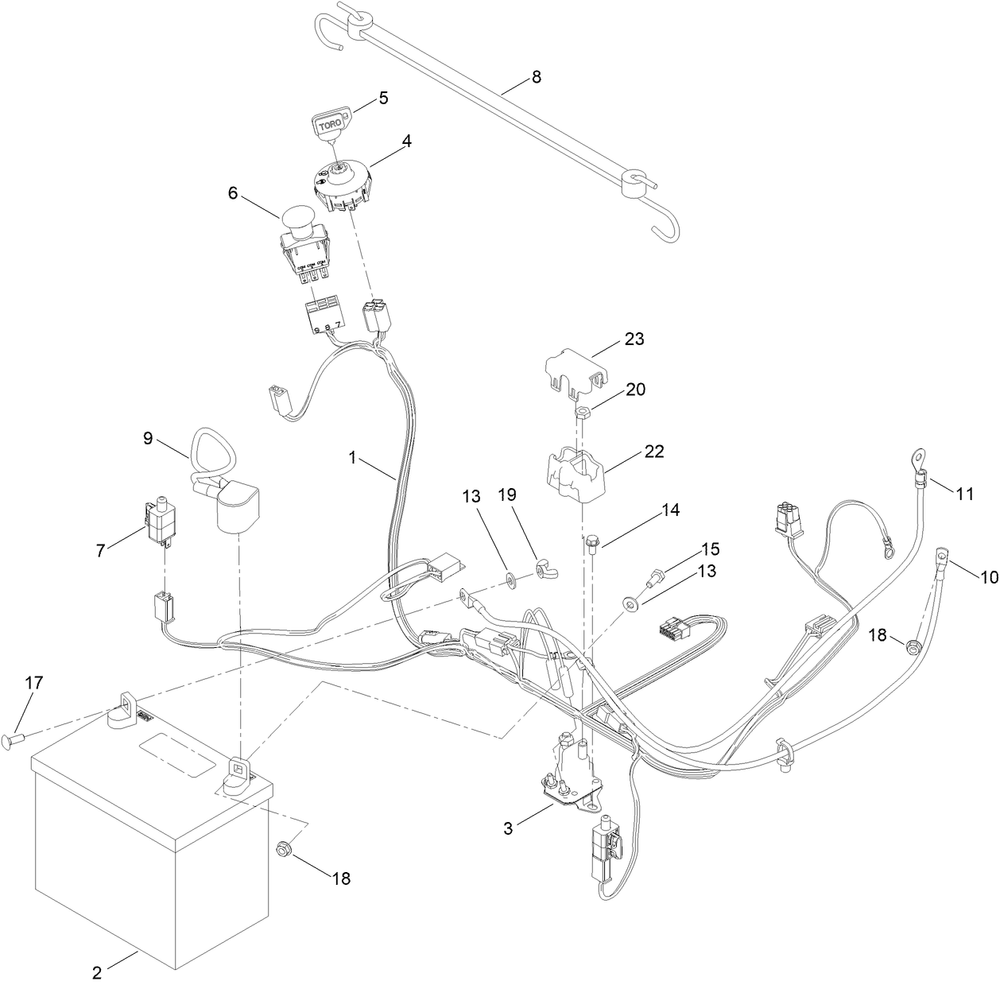Electrical Assembly Diagram and Parts List for 412456588 - 412999999 Toro Lawn Tractor