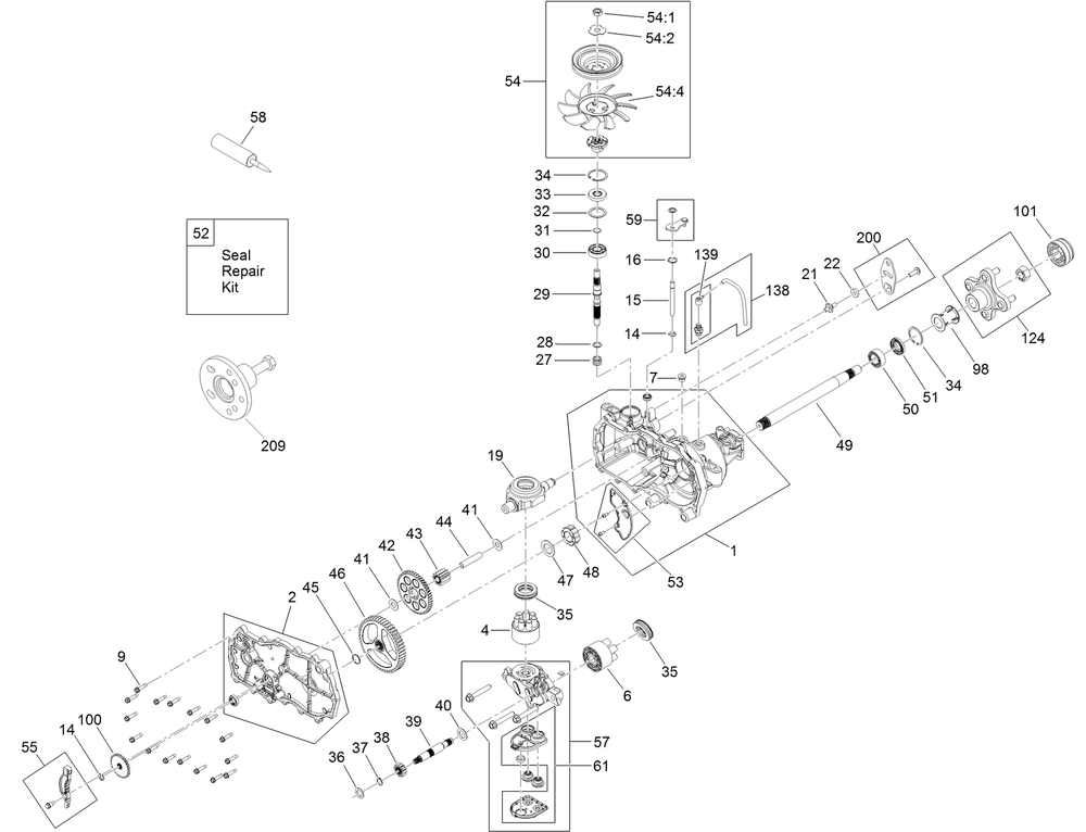 Lh Transaxle Assembly No. 139-7470 Diagram and Parts List for 411000000 - 412559494 Toro Lawn Tractor