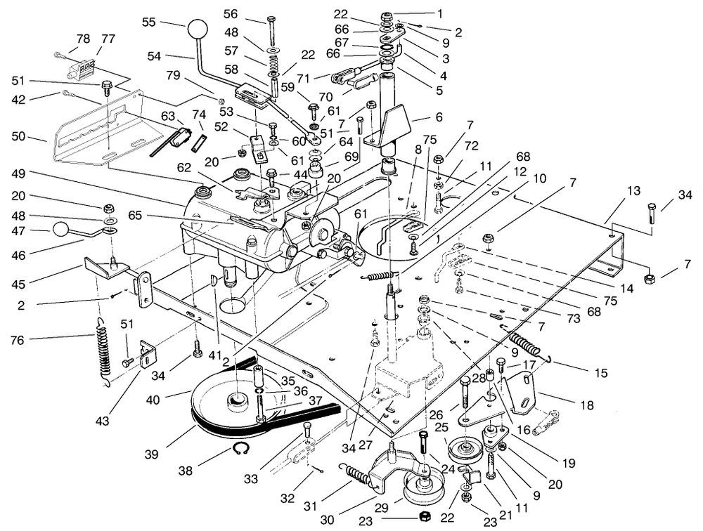 Transmission & Linkage Assembly Diagram and Parts List for 9900001 - 9999999 Toro Lawn Tractor