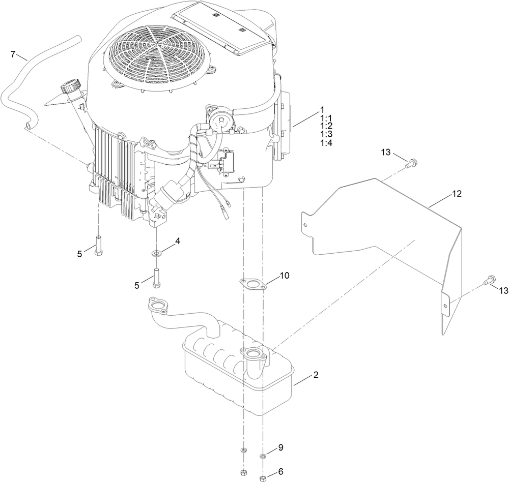 Engine And Muffler Assembly Diagram and Parts List for 415400000 - 416899999 Toro Lawn Tractor